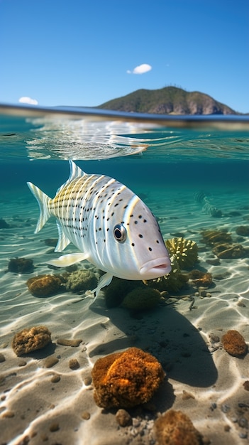 Peixe bonito perto de recifes de corais