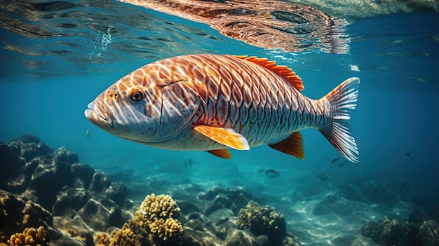 Foto grátis peixe bonito perto de recifes de corais