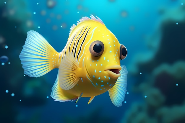 Foto grátis peixe de desenho animado 3d debaixo d'água