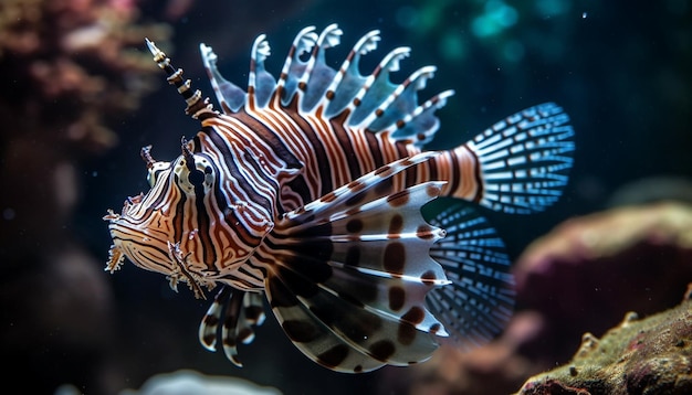 Foto grátis peixe-leão vibrante nada em recife de coral multicolorido gerado por ia