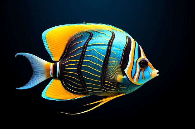 peixes coloridos 3d com fundo escuro