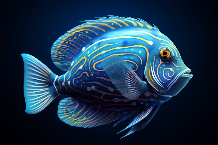 Foto grátis peixes coloridos 3d com fundo escuro