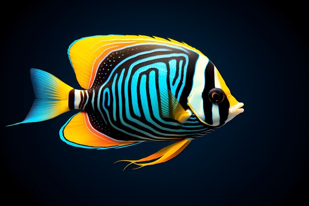 peixes coloridos 3d com fundo escuro