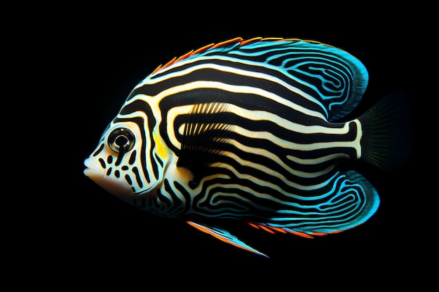 Peixes coloridos 3d com fundo escuro