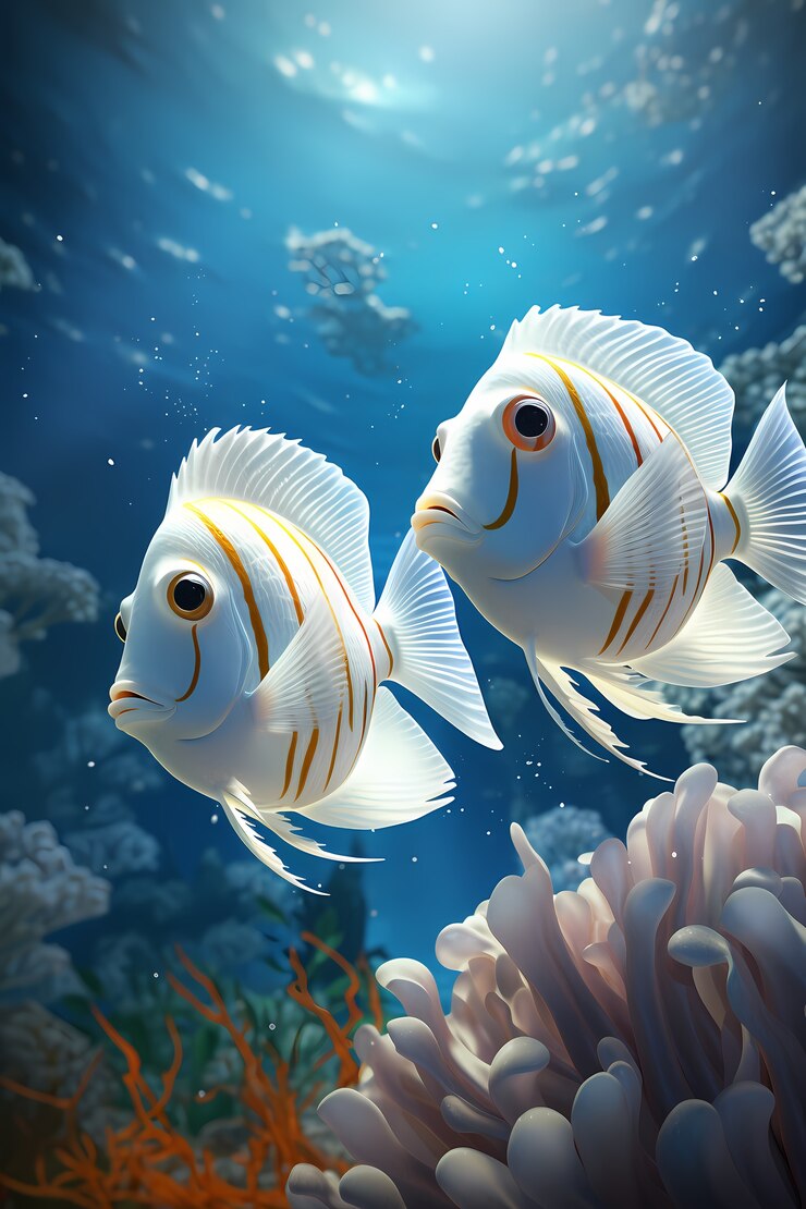 Foto grátis peixes coloridos 3d debaixo d'água