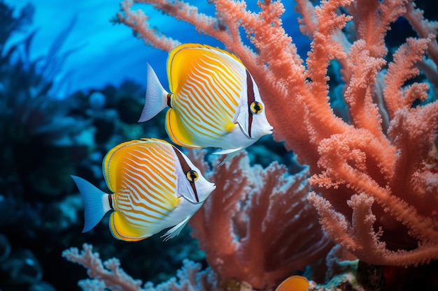 Peixes coloridos nadando debaixo d'água