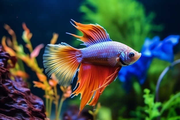 Peixes coloridos nadando debaixo d'água
