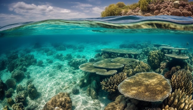 Foto grátis peixes de recifes subaquáticos nadam em paisagens de corais de água azul geradas por inteligência artificial