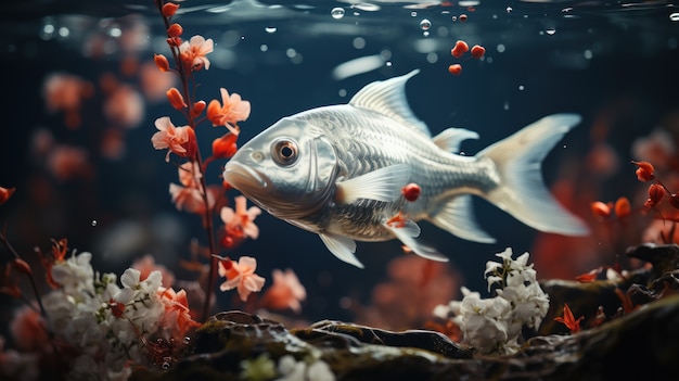 Foto grátis peixes fofos com vegetação