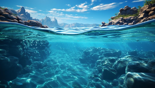 Peixes subaquáticos nadam no mar azul profundo uma aventura de verão gerada pela ia