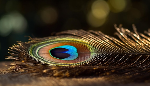 Penas vibrantes de pavão exibem a elegância majestosa da natureza gerada pela ia