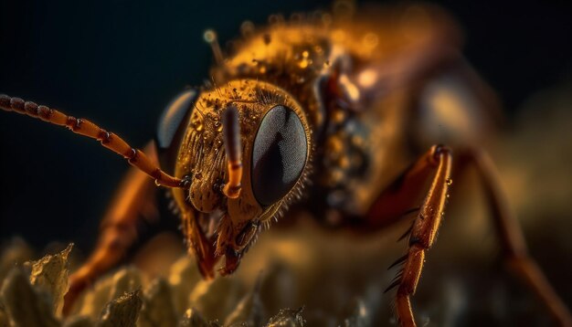 Pequena mosca amarela assustadora em foco gerado por IA