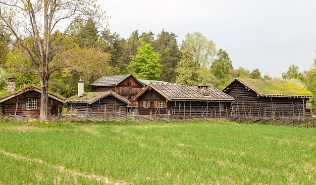 Pequenas casas na montanha da Noruega.