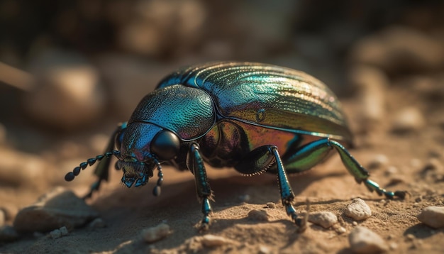 Foto grátis pequeno escaravelho rastejando em folha verde gerada por ia