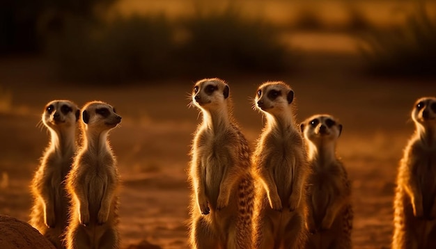 Foto grátis pequeno grupo de suricatos em alerta na natureza gerado por ia