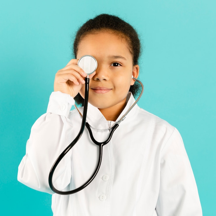 Foto grátis pequeno médico posando com estetoscópio