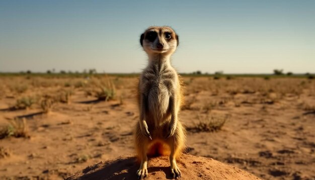Foto grátis pequeno suricato em alerta observando a vida selvagem na áfrica gerada por ia