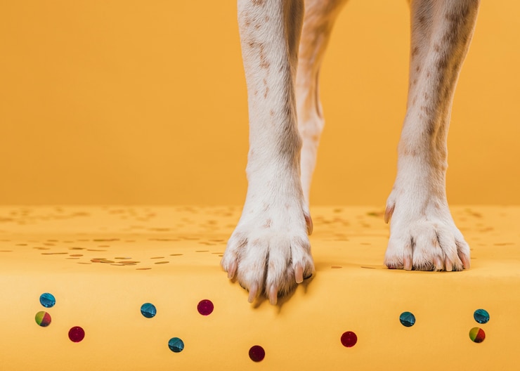 Foto grátis pernas de cachorro pisando em confete