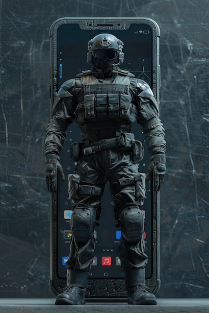 Personagem 3D emergindo de um smartphone