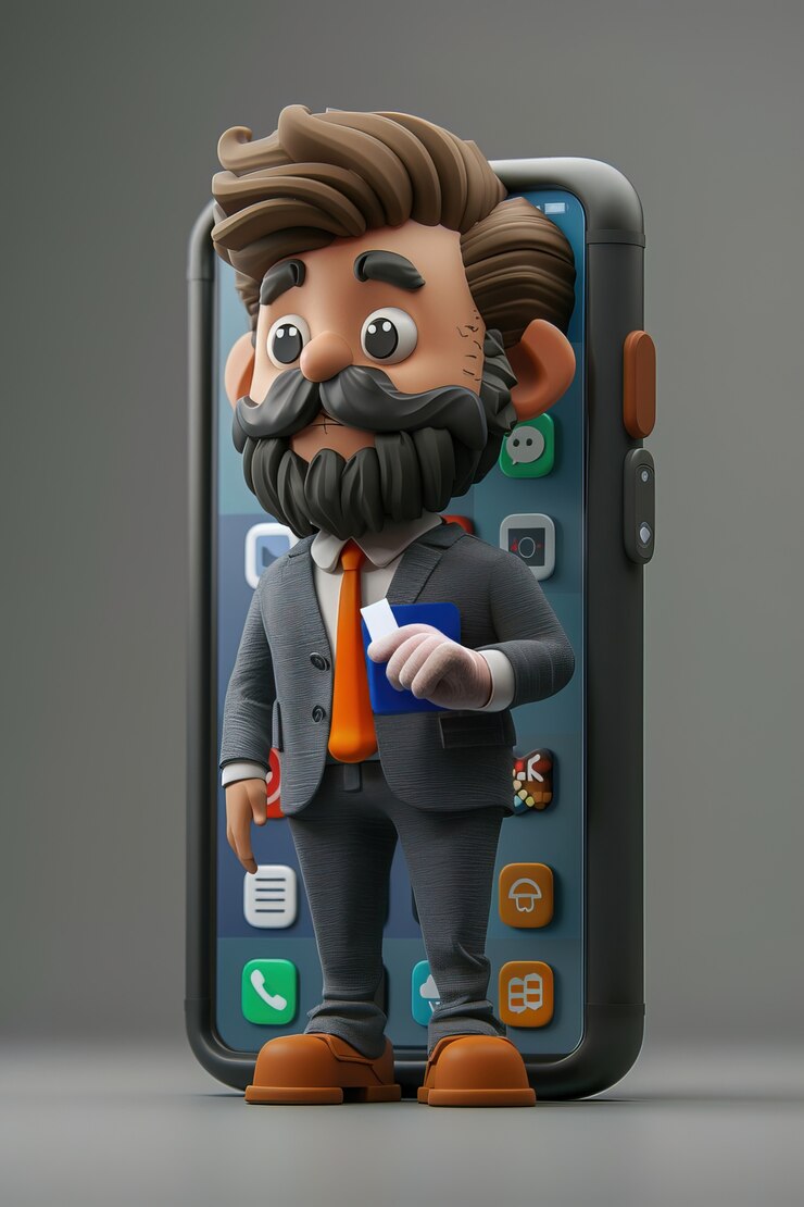 Foto grátis personagem 3d emergindo de um smartphone