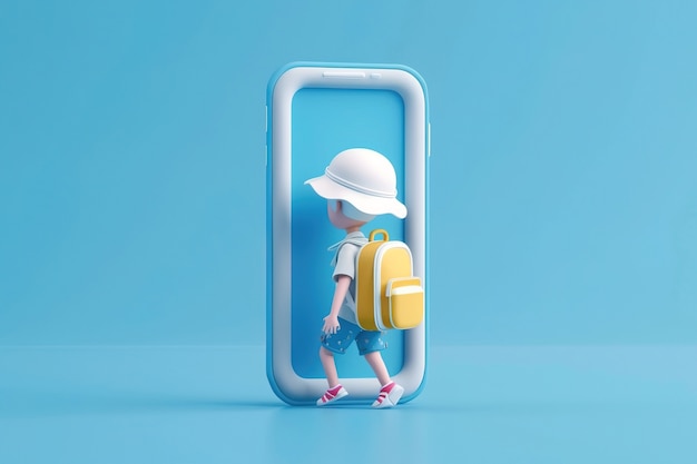 Foto grátis personagem 3d emergindo de um smartphone