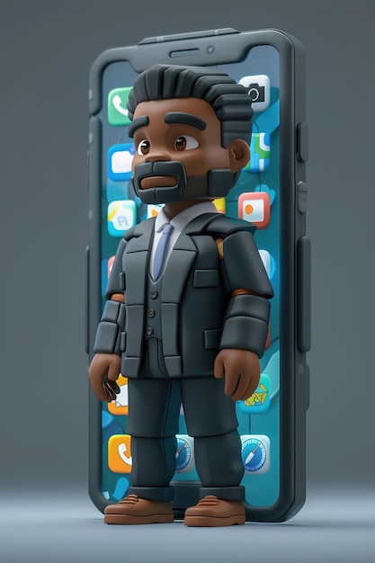 Foto grátis personagem 3d emergindo de um smartphone