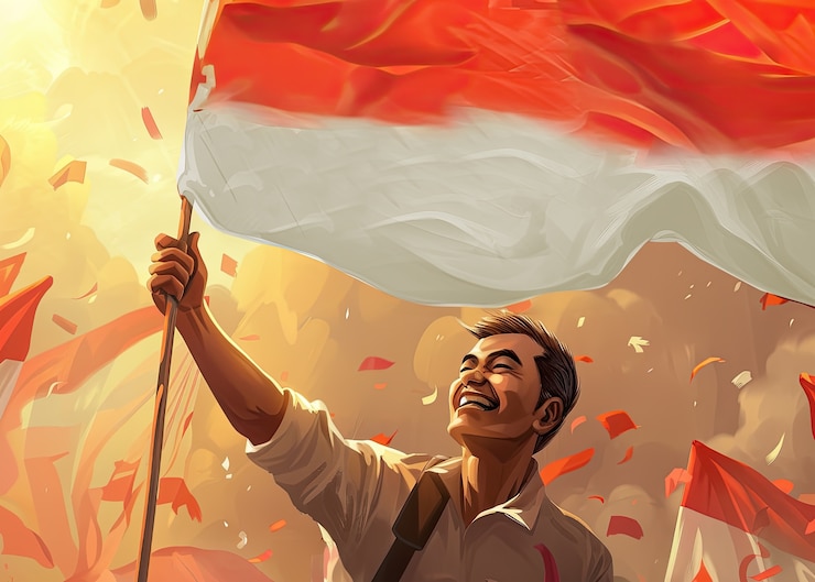 Foto grátis personagem com uma bandeira indonésia