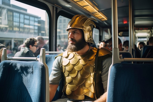 Foto grátis personagem da grécia antiga no ônibus