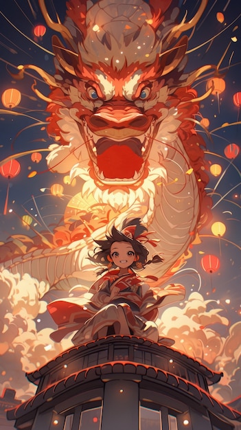 Personagem de anime com ilustração de dragão