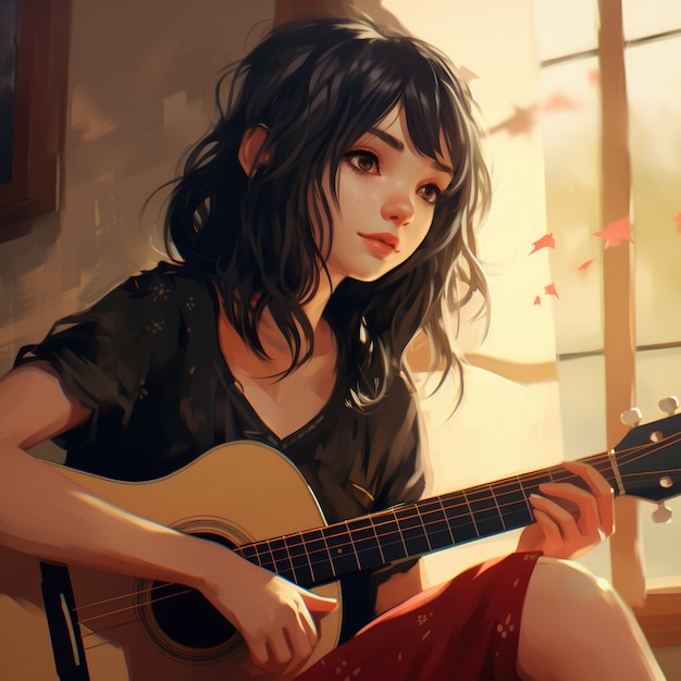 Foto grátis personagem de anime tocando guitarra