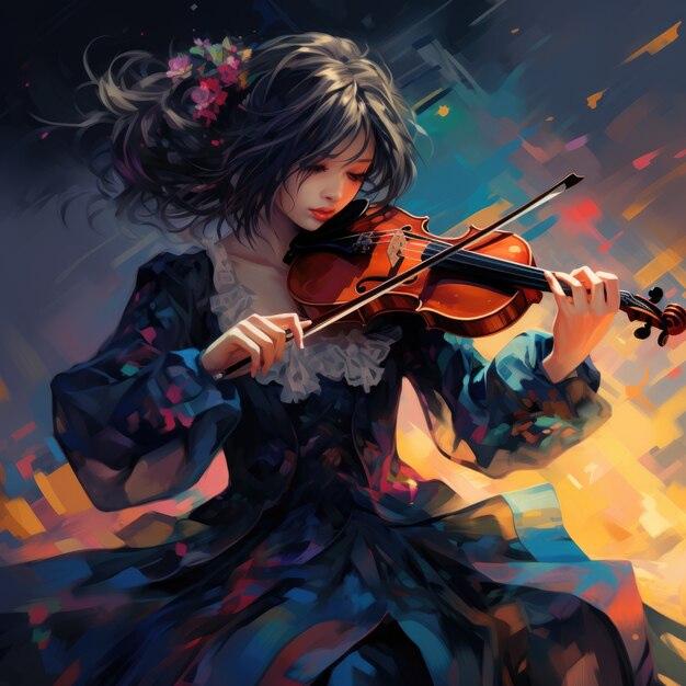 Personagem de anime tocando violino