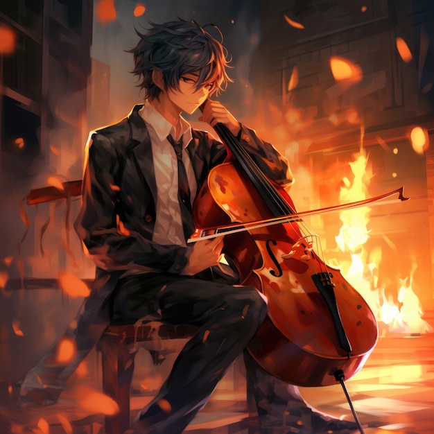 Foto grátis personagem de anime tocando violoncelo