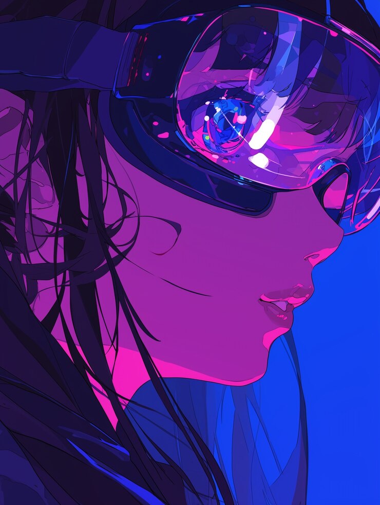 Foto grátis personagem de anime usando óculos de realidade virtual no metaverso