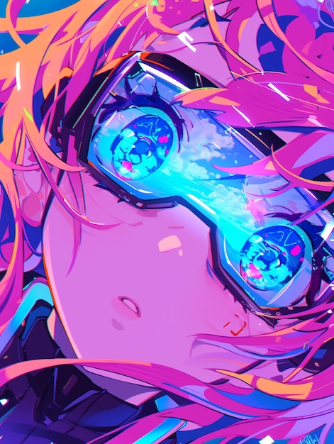 Personagem de anime usando óculos de realidade virtual no metaverso