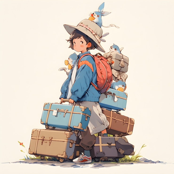 Foto grátis personagem de anime viajando