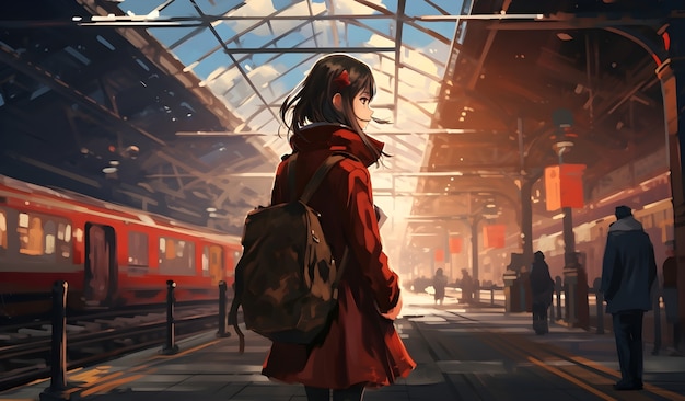 Foto grátis personagem de anime viajando