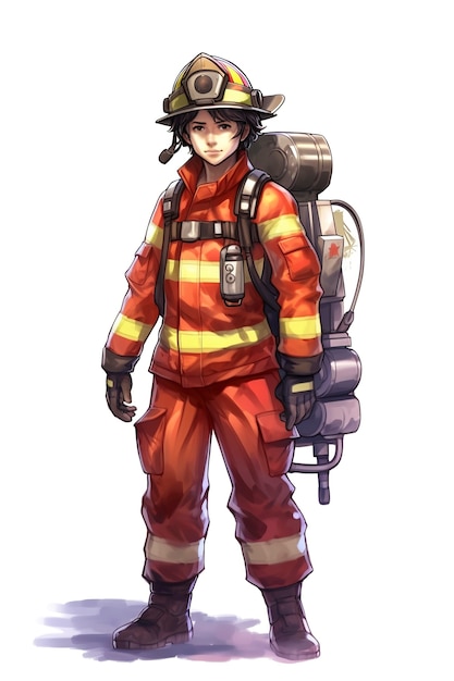 Personagem de bombeiro de estilo anime