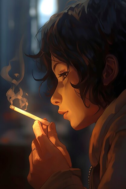 Personagem de estilo anime com cigarro