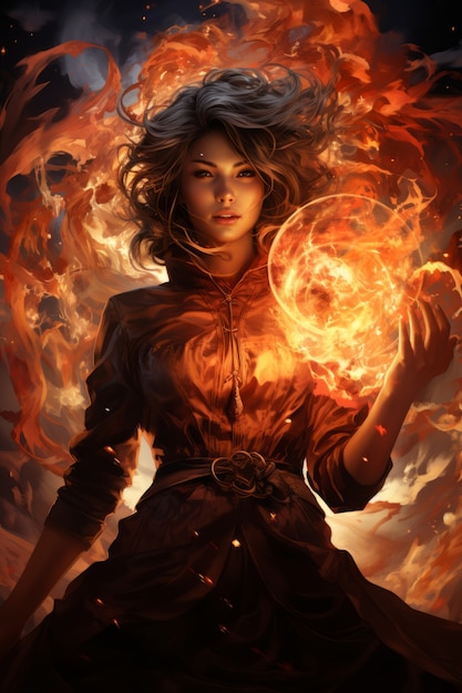 Foto grátis personagem de estilo fantasia em chamas