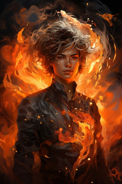 Personagem de estilo fantasia em chamas
