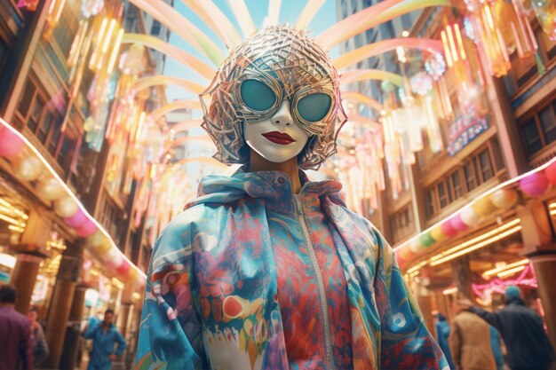 Personagem futurista em retrato de carnaval