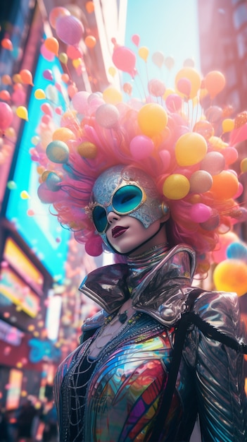 Personagem futurista em retrato de carnaval