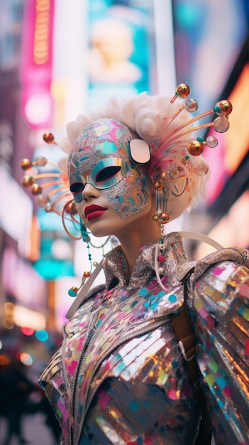 Foto grátis personagem futurista em retrato de carnaval