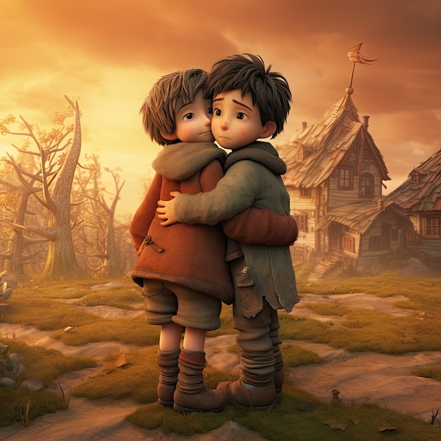 Foto grátis personagens de desenhos animados a abraçar-se.
