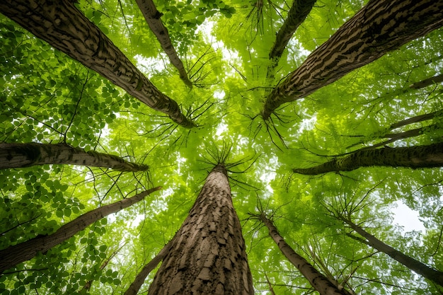 Perspectiva de ângulo baixo de árvore com bonito dossel