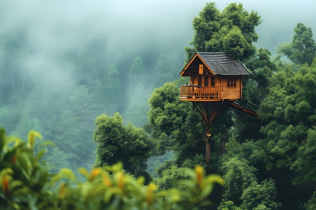 Foto grátis perspectiva de árvore com bonito dossel e casa na árvore