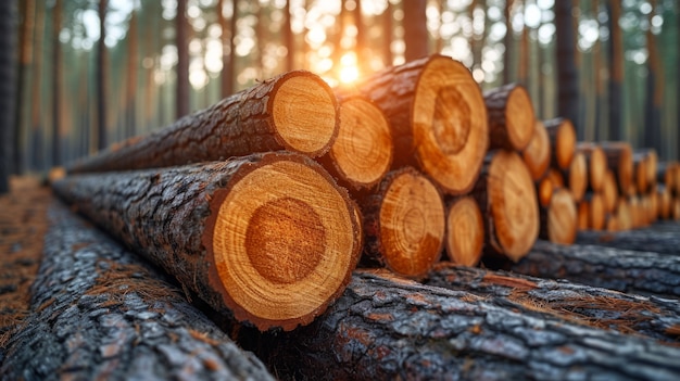 Perspectiva fotorrealista de troncos de madeira