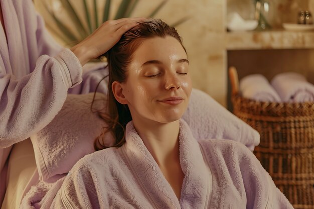 Pessoa a desfrutar de uma massagem do couro cabeludo num spa