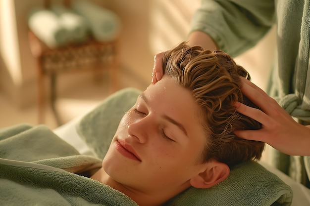 Foto grátis pessoa a desfrutar de uma massagem do couro cabeludo num spa