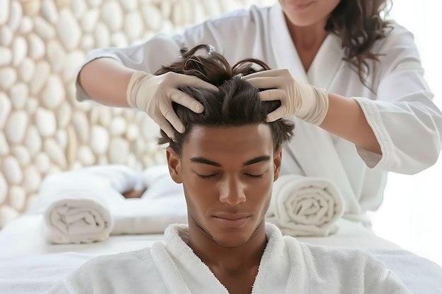 Foto grátis pessoa a desfrutar de uma massagem do couro cabeludo num spa